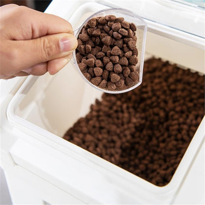 HANAMYA 32.5 Liter / 35 lbs Pet Food Storage Container with Measuring Cup, BPA free, For Dog Food | Cat Food | Rice | Grain | Flour, White & Gray, 1 count