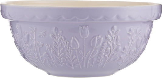 Mason Cash In the Meadow S24 Mixing Bowl, 2.15 Quart Mixing Bowl, Embossed Floral Tulip Design, Durable Ceramic Bowl for Baking Bread Dough, Cake Batter, Cookies & Kitchen Serving Bowl