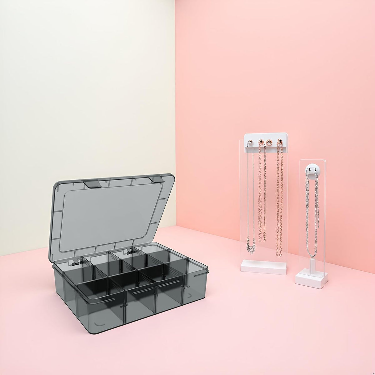 Plastic Organizer Box,12 Grids Clear Bead Organizer Compartment Box with Removable Dividers for Parts,Bead Storage Earring Container Tool Hair Accessories,10.23L x 5.31W x 1.7H inch