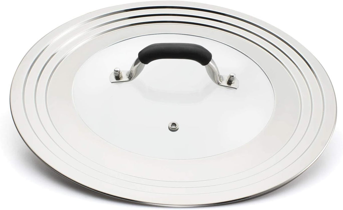 Stainless Steel Universal Lid for Pans Pots Fits 8.25 9 10 11 12 Inch Cast Iron Skillets Frying Pans Woks - Design with Heat Resistant Handle and Vent Hole - Black Handle