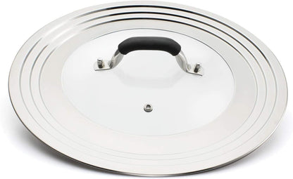 Stainless Steel Universal Lid for Pans Pots Fits 8.25 9 10 11 12 Inch Cast Iron Skillets Frying Pans Woks - Design with Heat Resistant Handle and Vent Hole - Black Handle