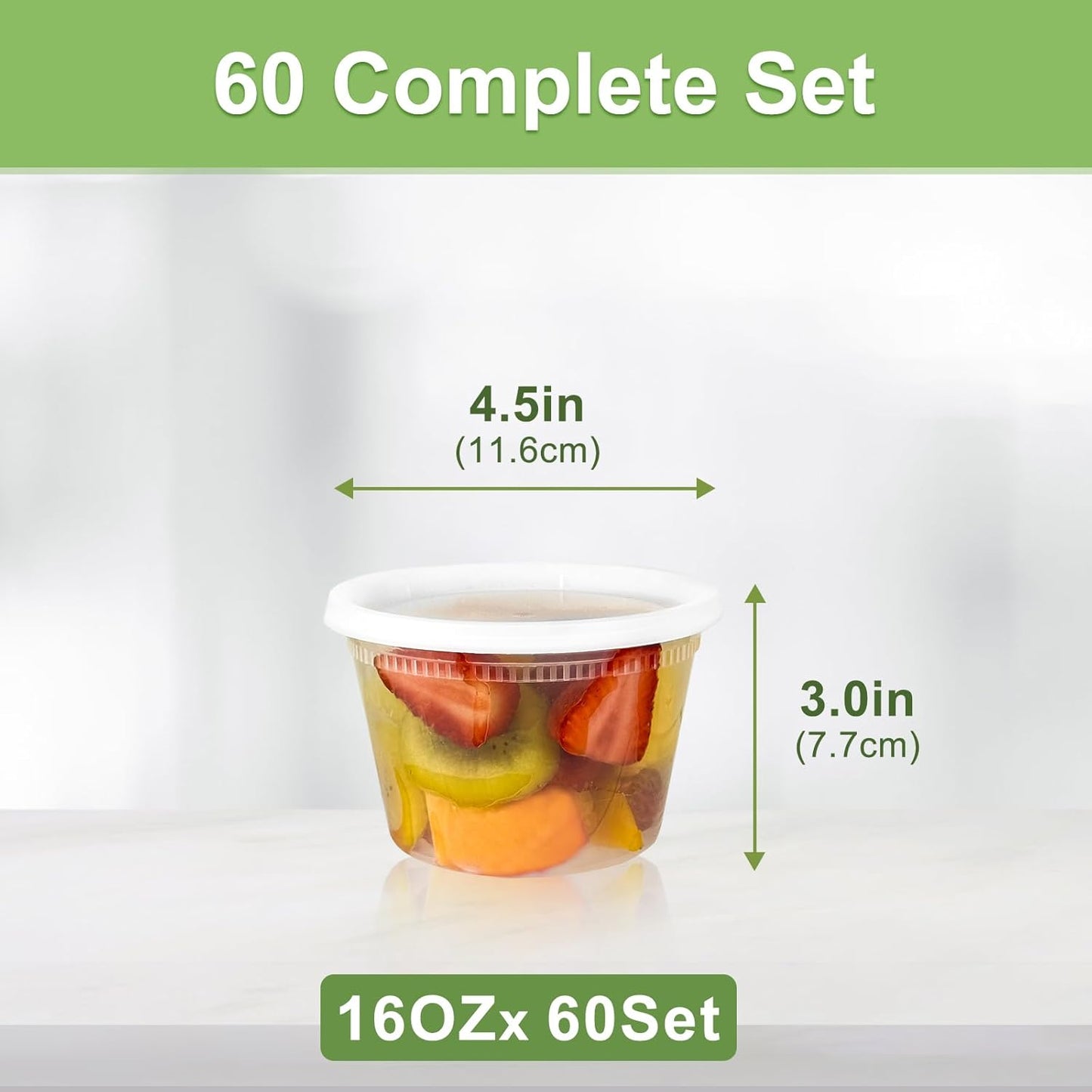 Dipoo 60 Sets (120-Piece) Deli Containers with Lids, 32/16/8 oz X 20 Set Each, Leak-Proof & BPA Free Airtight Takeout Plastic Food Storage Containers for Soup, Freezer/Microwave/Dishwasher Safe