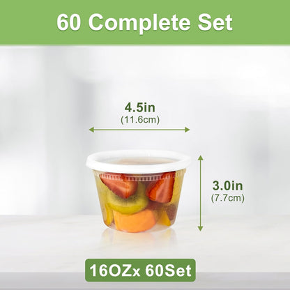 Dipoo 60 Sets (120-Piece) Deli Containers with Lids, 32/16/8 oz X 20 Set Each, Leak-Proof & BPA Free Airtight Takeout Plastic Food Storage Containers for Soup, Freezer/Microwave/Dishwasher Safe
