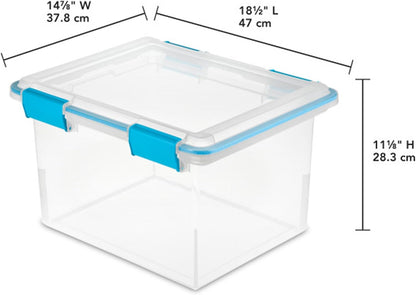 Sterilite 80 Qt Gasket Box, Stackable Storage Bin with Latching Lid and Tight Seal, Plastic Container to Organize Basement, Clear Base and Lid, 1-Pack