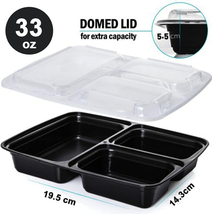 MORDEN MS Meal Prep Container With Lids, 50 Pack 3 Compartment Reusable Food Storage Container Divided Plastic Bento Box Lunch Box To-go Boxes(33oz)