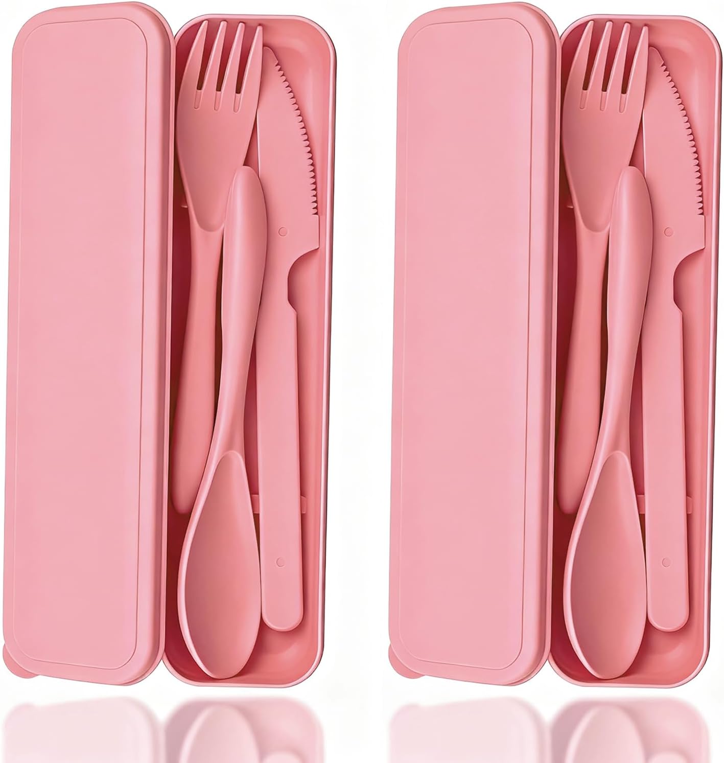 Reusable Utensils Set with Case, Wheat Straw Portable Spoon and Fork Set, Plastic Work School Kids Adults or Daily Use Cutlery Set - for Lunch Box Use Outdoor (Red)