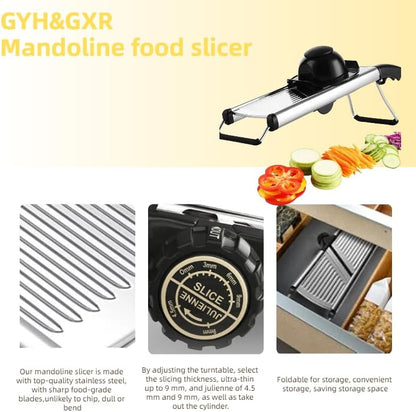 GYH&GXR Mandoline Slicer with Adjustable Stainless Steel Blades for Kitchen, Vegetable Chopper for Potato, Tomato, Carrot, Fruit and Onion Cutter