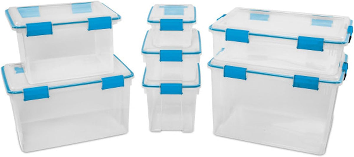 Sterilite 20 Qt Gasket Box, Stackable Storage Bin with Latching Lid and Tight Seal, Plastic Container to Organize Basement, Clear Base and Lid, 1-Pack