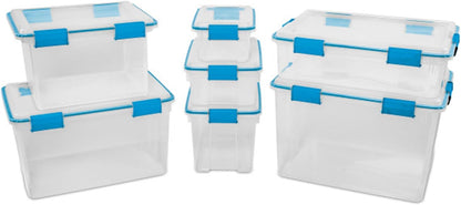Sterilite 20 Qt Gasket Box, Stackable Storage Bin with Latching Lid and Tight Seal, Plastic Container to Organize Basement, Clear Base and Lid, 1-Pack