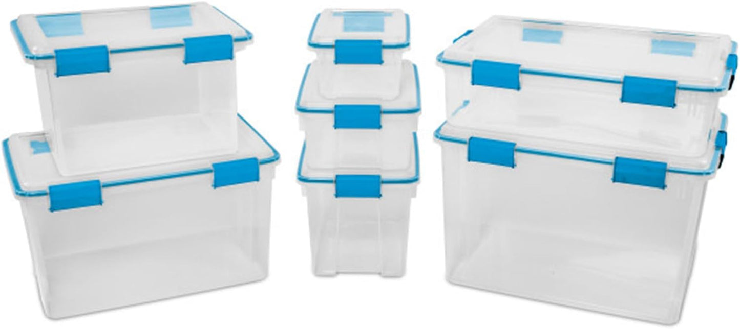 Sterilite 80 Qt Gasket Box, Stackable Storage Bin with Latching Lid and Tight Seal, Plastic Container to Organize Basement, Clear Base and Lid, 1-Pack