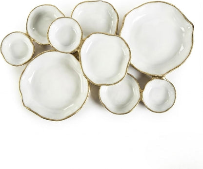 9 Cluster Decorative Bowls Bright Gold Brass Snack Tray Bowl Chip & Dip Serving Piece Strong Brass Centerpiece Beautiful Room Accent & Entertaining Parties Home Decor Wedding Gifts 22 Inch Decorative