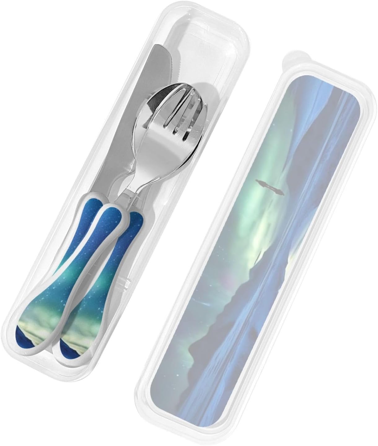 3-Piece Kids Silverware Set With Storage Case, Stainless Steel Reusable Children Safe Knife Spoon Fork Set Dolphin Children Flatware Set For Kids Lunch Box