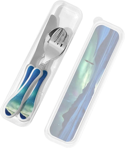 3-Piece Kids Silverware Set With Storage Case, Stainless Steel Reusable Children Safe Knife Spoon Fork Set Dolphin Children Flatware Set For Kids Lunch Box