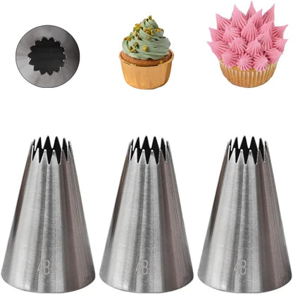 4B Piping Tip Set, Open Star Frosting Tips for Cake Decorating, 3 Pcs