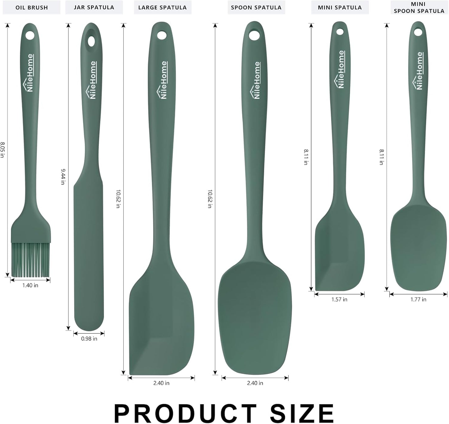 NileHome Silicone Spatula Set, 6 Pieces Food Grade Kitchen Utensils with Silicone Brush Heat Resistant Up to 600°F Dishwasher Safe BPA-Free Rubber Spatula for Scraping, Baking, Cooking, Mixing-Black