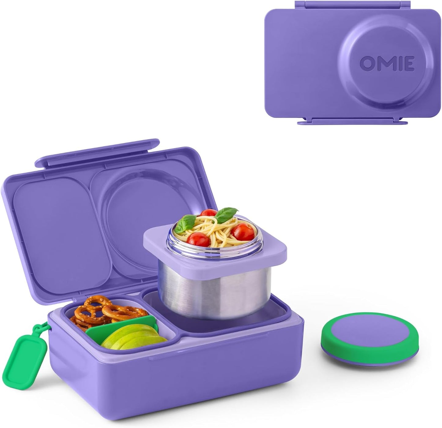 Omie OmieBox UP bento Box for Kids | Insulated Lunch Box | Leak Proof Vacuum Insulated Thermal Food jar | Cooler ice Pack | 2 Compartments (Cherry Pink)