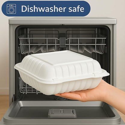 3-Compartment Clamshell Food Containers, Heavy Duty Plastic To Go Boxes with Hinged Lid, Microwave, Freezer & Dishwasher Safe, BPA-Free Takeout Trays for Meal Prep (White) (30, WHITE, 9 * 9inch)