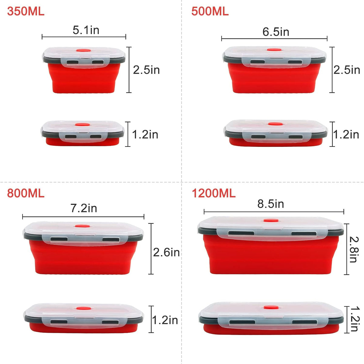 Guyuyii 4 Pack Space-Saving Collapsible Food Storage Containers with Lids | 12/17/27/40 oz Food-Grade Silicone Set for RV, Camping, Meal Prep, Small Kitchens - Microwave/Freezer/Dishwasher Safe