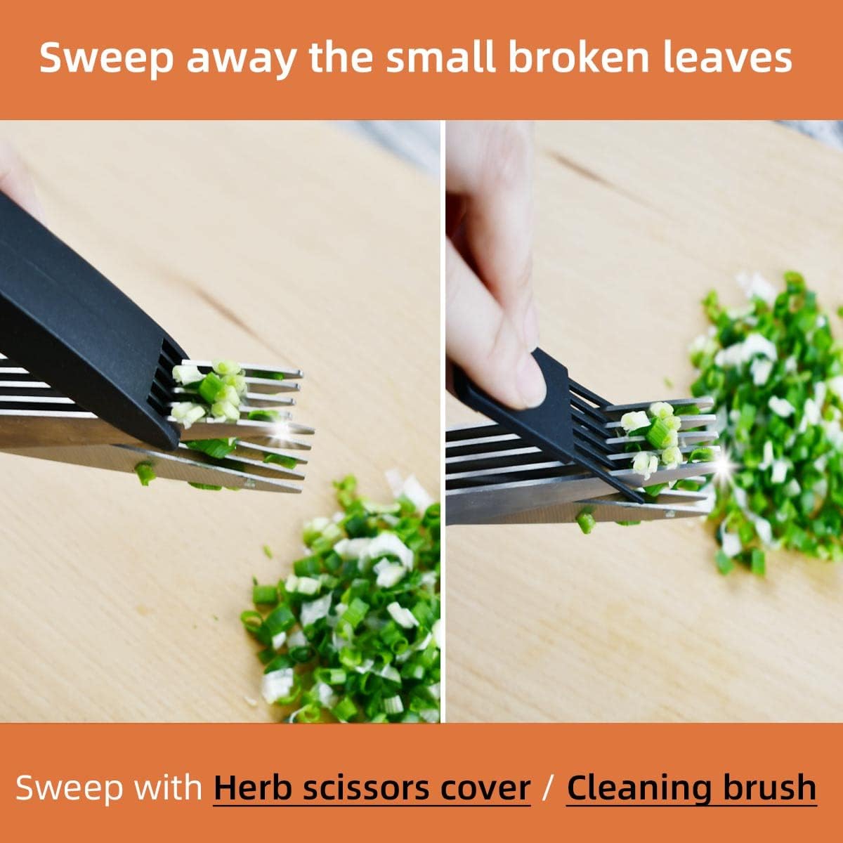 5-Blade Herb Cutter Scissors with Safety Cover, Cleaning Comb - Green