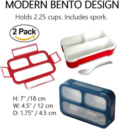 Small Snack Containers for Kids Toddlers - 3 Compartments (Set of 2) - Leak-Proof Reusable Boxes with Lids - BPA-Free Plastic Mini Bento Lunch Box - Holds 2 Cups Capacity (Pastel Blue+Teal Sparkle)