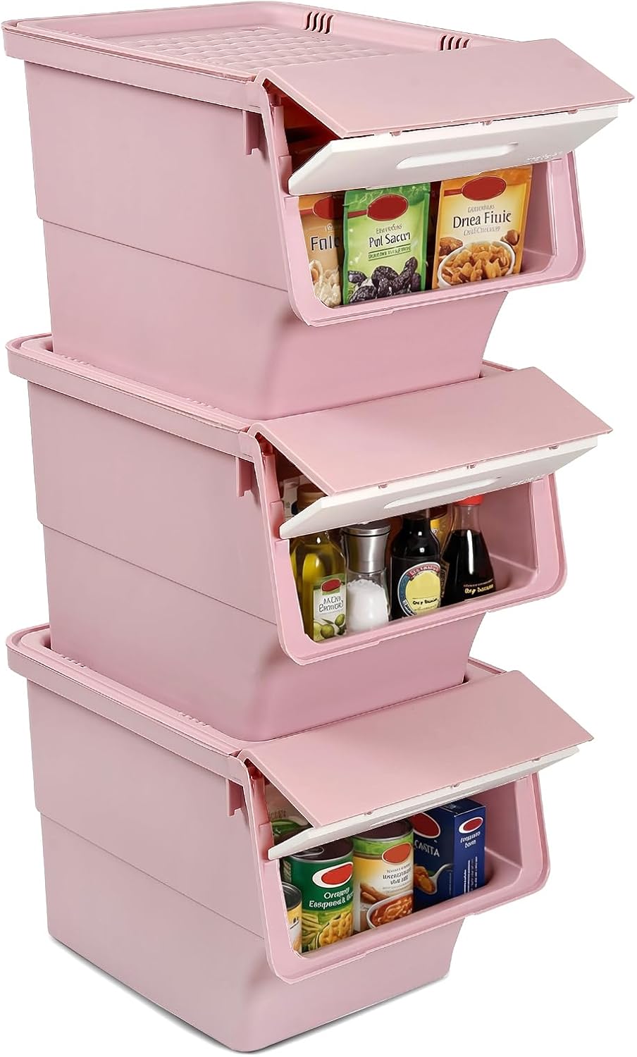 Giantex Plastic Stackable Storage Bins with Lids & Wheels, 3 Pack Open Front Stacking Bins, Organizer Bins for Pantry, Kitchen, Laundry, Closet, Playroom, Bedroom Organization (12.5 QT)