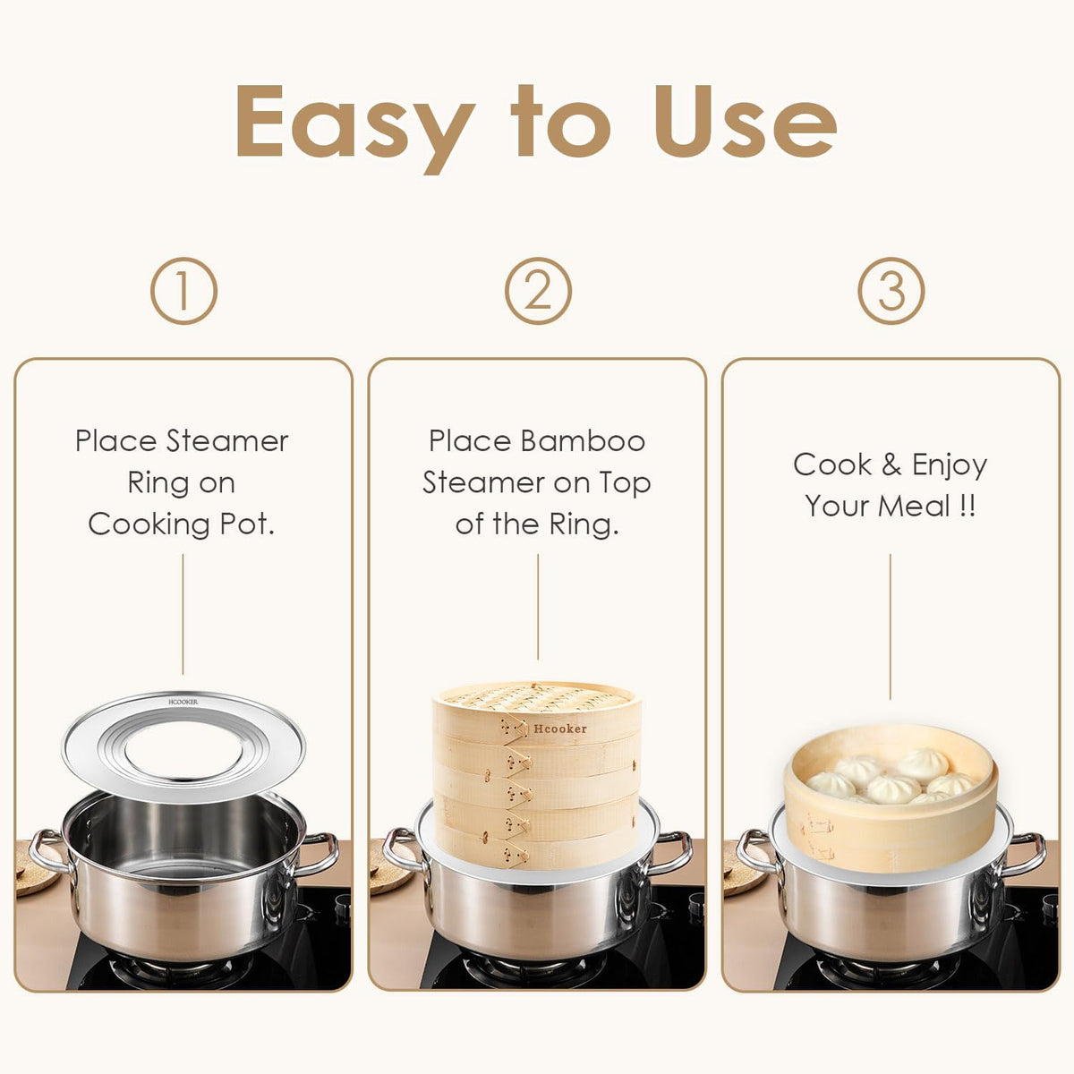 Bamboo Steamer Basket 10.6 Inch 3 Tier Dumpling Steamer Steam Pot