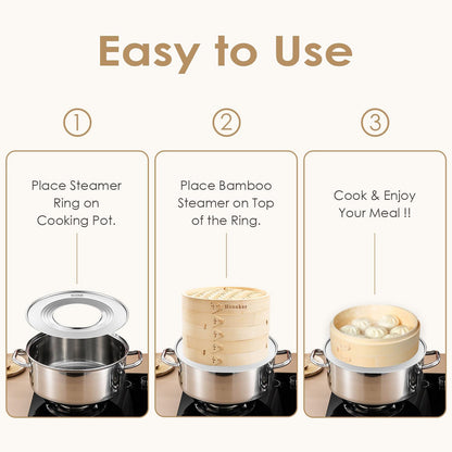 Bamboo Steamer Basket 10.6 Inch 3 Tier Dumpling Steamer Steam Pot