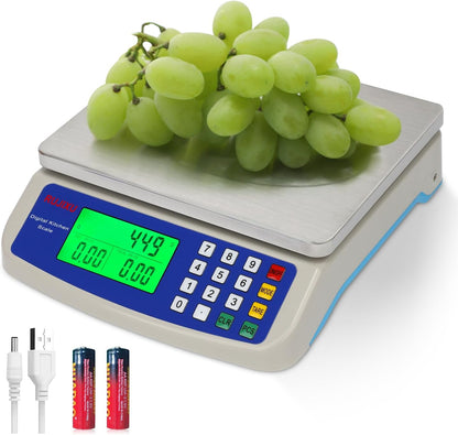 Large Digital Kitchen Scale 30KG Commercial Food Scale 66LB for Baking Bread Meat Stainless Steel Price Computing Scale LCD Display,Prep Counting Scale for Parts and Coins Adapter Included