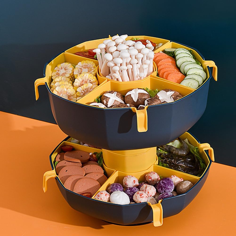 Rotatable Vegetable Draining Basket with Handle - Multi-Grid Hot Pot Serving Platter for Fruits and Vegetables