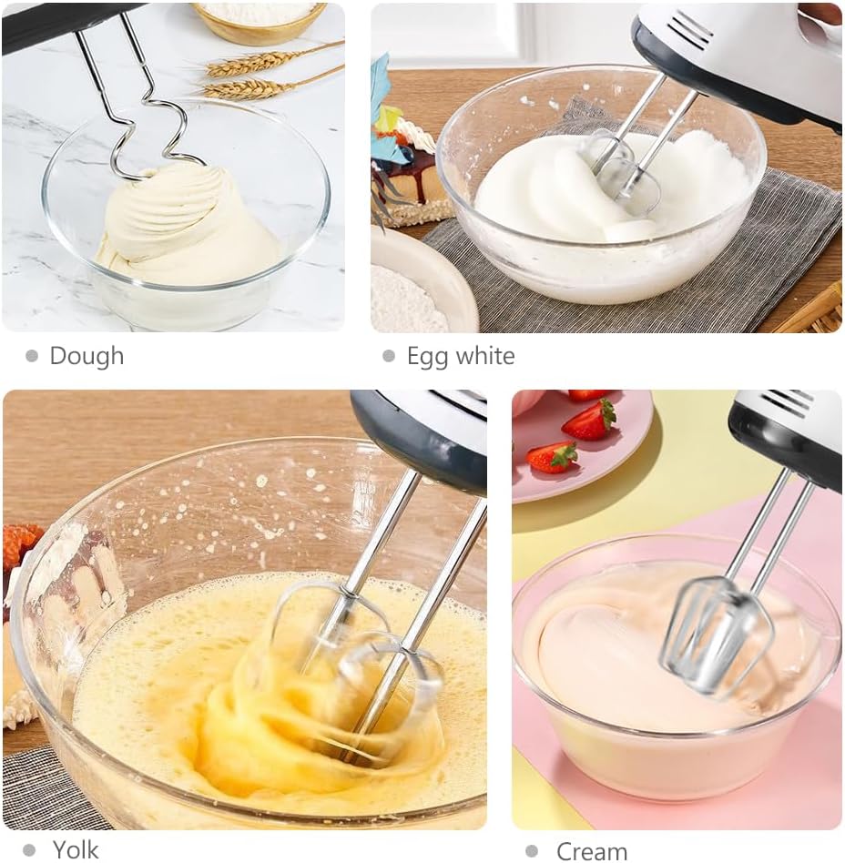 Showvigor Electric Hand Mixer with Stainless Steel Mixing Bowl Set –7 Speeds Turbo-Boost Hand Mixer with Large Mixing Bowls, Measuring Cups, Spoons & Spatula for Kitchen Cakes Eggs Baking(Pink)