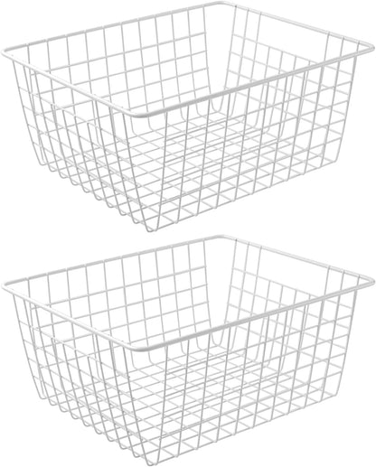 11" Upright Freezer Storage Baskets, Black Wire Storage Bins Small Bakset for Freezer, Pantry, Bathroom Organizing, Set of 2