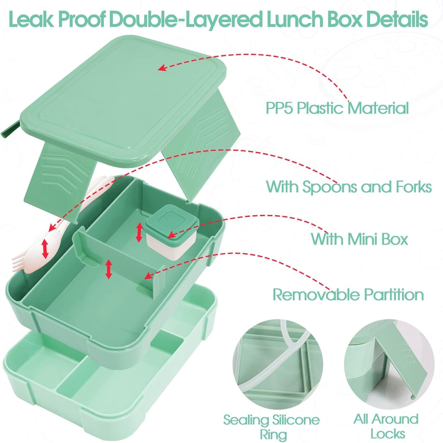 Insulated Lunch Bag for Boys Girls with 10oz Thermo, with 6 Compartment Bento Box, Black Nylon Preppy Lunch Box Adjustable Strap for Boy Girl Kids Teens School Travel Picnic