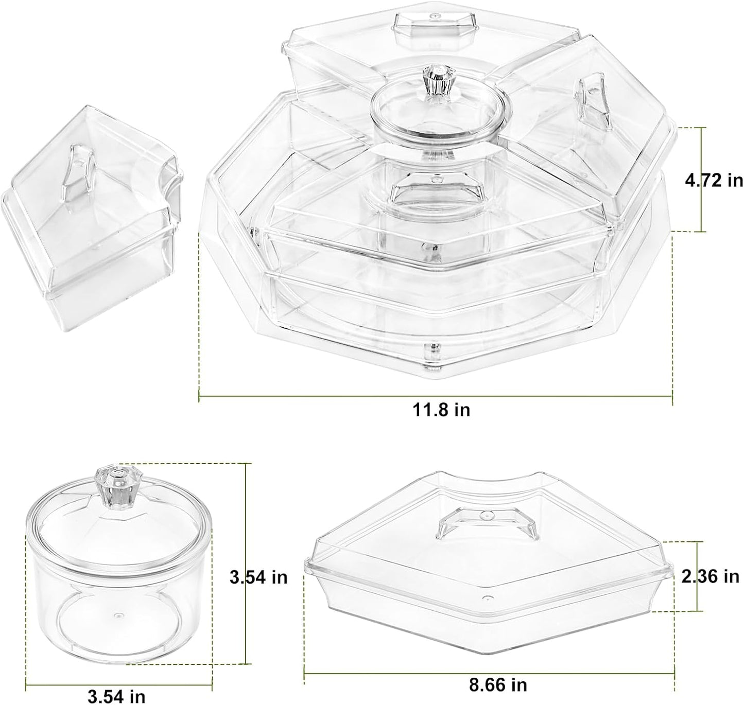 IVYHOME Chilled Condiment Server, Fruit Ice Serving Platter for Parties, Condiment Pots, Taco Bar Serving Set, Chilled Food Containers (Octagonal)