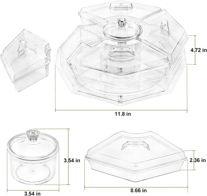 IVYHOME Chilled Condiment Server, Fruit Ice Serving Platter for Parties, Condiment Pots, Taco Bar Serving Set, Chilled Food Containers (Octagonal)