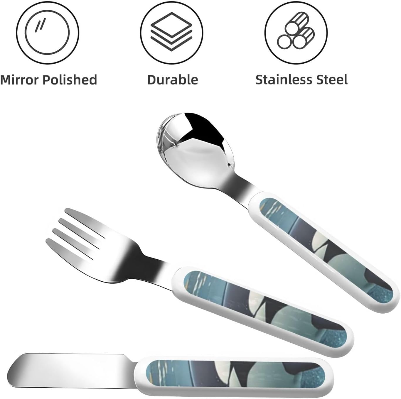 Stainless Steel Kids Silverware Set, Orca Killer Whale Utensil Set Reusable Children Safe Knife Spoon Fork Set With Storage Case Dishwasher Safe For Lunch, Travel Outdoors
