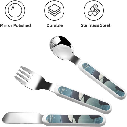 Stainless Steel Kids Silverware Set, Orca Killer Whale Utensil Set Reusable Children Safe Knife Spoon Fork Set With Storage Case Dishwasher Safe For Lunch, Travel Outdoors