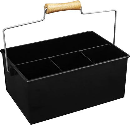 Alpha Living Home Galvanized Metal Utensil Caddy - Rustic Farmhouse Organizer Metal Garden Caddy with 4 Compartments and Wooden Handle for Kitchen, Buffet & Outdoor Events (Silver)