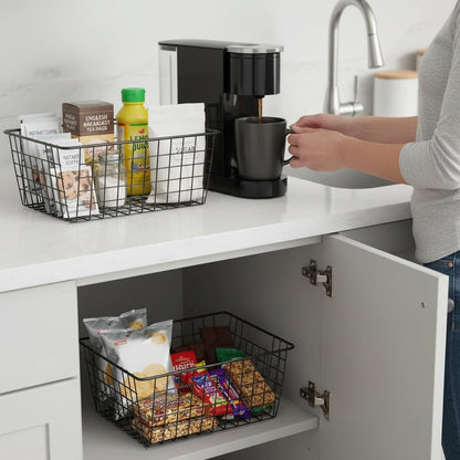 Kitchen Wire Baskets Farmhouse Decor Metal Food Storage Organizer,Household Refrigerator Bin with Built-in Handles for Cabinets, Pantry, Bathroom,2 Packs(white)