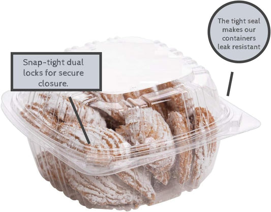 Smygoods Plastic Clamshell Food Containers, (Pack of 50-8x8x3 3/8) 3-Compartment, to go Containers, Hinged Food Container