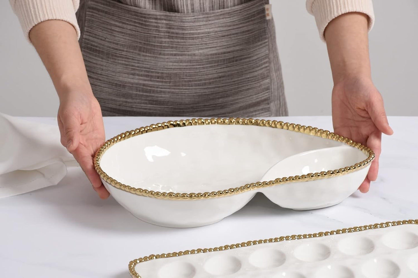 Pampa Bay Titanium-Plated Porcelain 2 Section Serving Piece