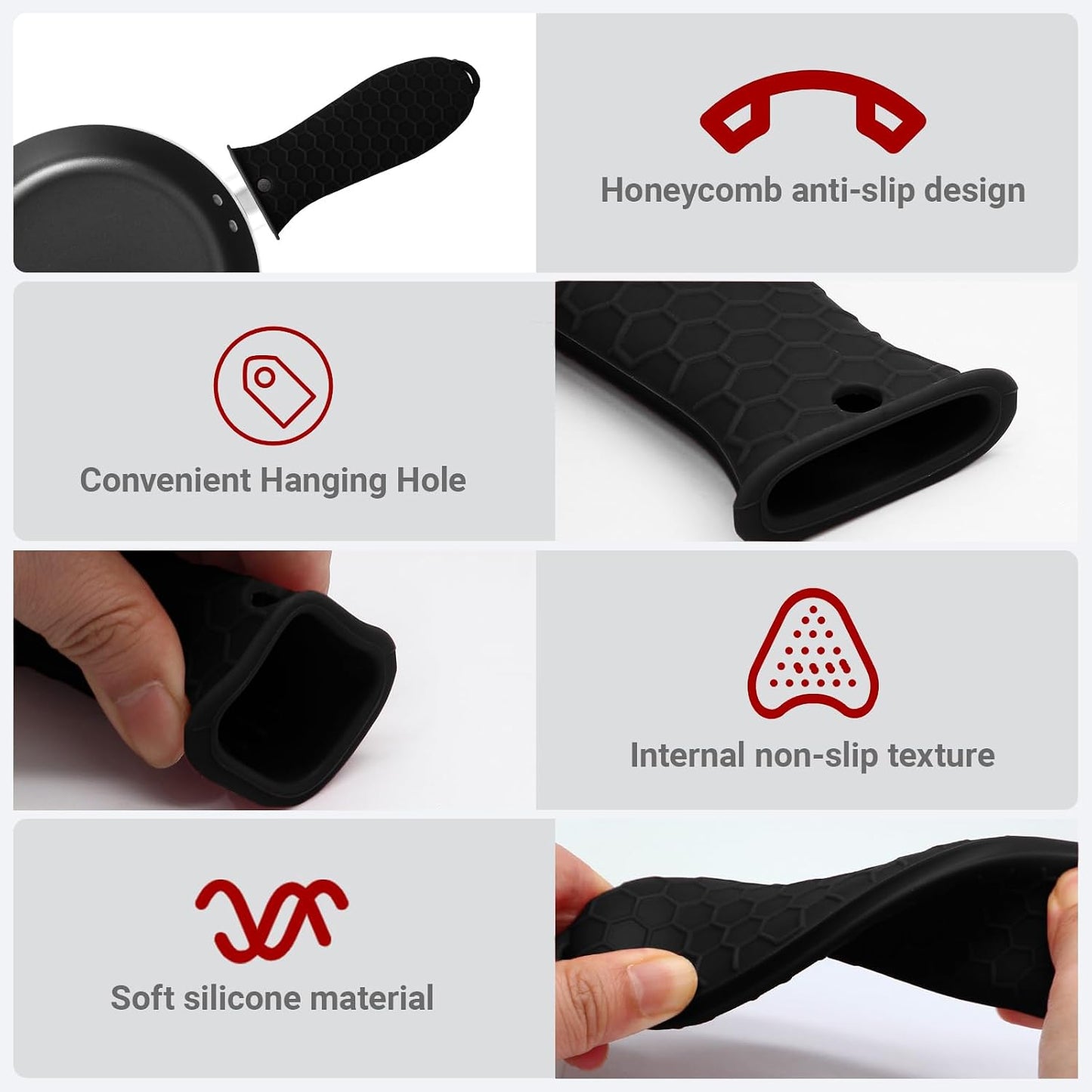 4 Pack Cast Iron Handle Covers, Heat Resistant Silicone, Black
