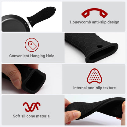 4 Pack Cast Iron Handle Covers, Heat Resistant Silicone, Black