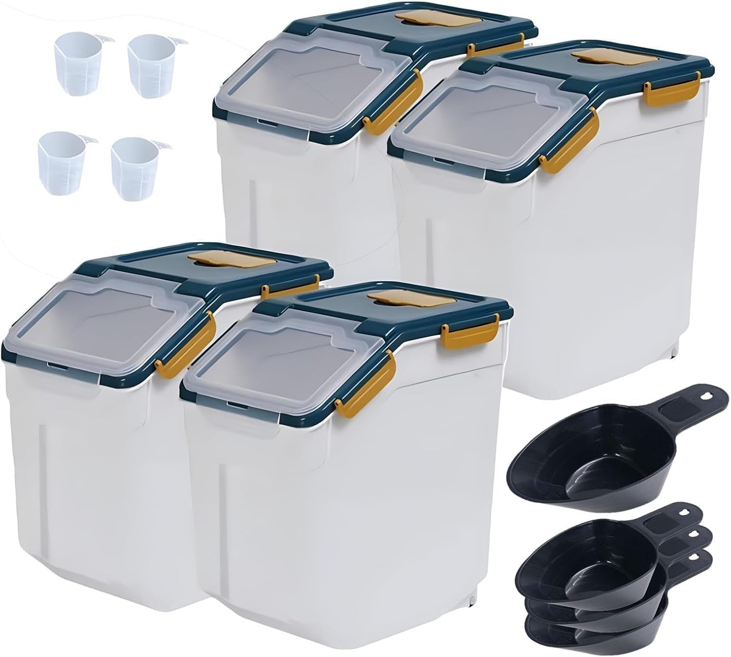 Rice Storage Container 25 lbs, 2 Packs Large Flour Storage Containers with Seal Locking Lid & Wheels, BPA Free Rice Dispenser, Measuring Cup | Scoop, for Sugar Cereal Dry Food, Dog Pet Food Bin -Green