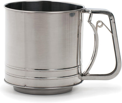 RSVP International Endurance® Stainless Steel Vintage One-Hand Sifter, 1 Cup | Top Cakes, Sift Flour, Marinade BBQ & More | Dishwasher Safe | Powder Sugar, Sift Flour, Spread Toppings & More