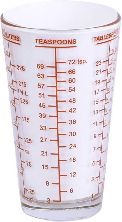 Kolder Mix N Measure Glass, Multi-Purpose Liquid and Dry Measuring Cup, 6 Units of Measurement, Heavy Glass, Red