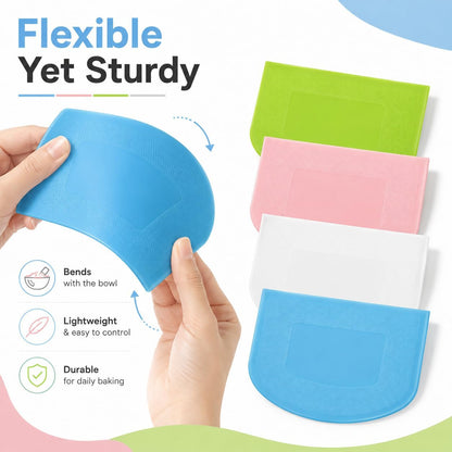 Dough Scraper Set, 4 Pcs Bowl Scrapers, Flexible Dough Cutters for Baking