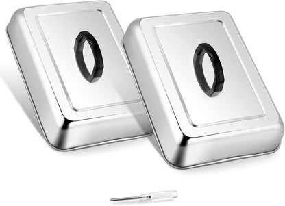 Leonyo 13 x 9 Inch Rectangular Basting Cover Set of 2, Stainless Steel Cheese Melting Dome Lid with Adjustable Vent Heavy Duty for Outdoor&Indoor Flat Top Griddle Accessories Teppanyaki BBQ Grilling