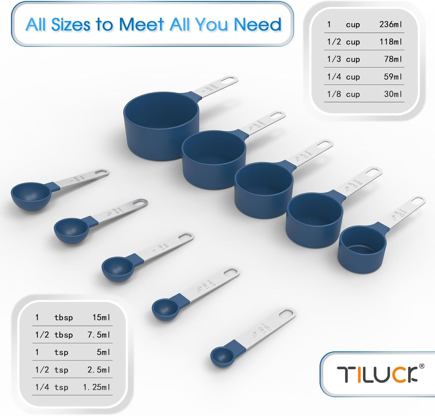 TILUCK Measuring Cups & Spoons Set, Stackable Cups and Spoons, Nesting Measure Cups with Stainless Steel Handle, Kitchen Gadgets for Cooking & Baking (Black)