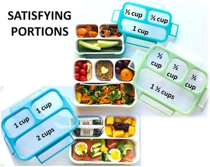 Bento Lunch Box for Kids or Adults, Snack Containers for Boys, Girls, School Daycare Work, 3 Divided Compartments Meal Planning Portion Control, BPA-Free Boxes, Utensils | Blue Purple 2 pack