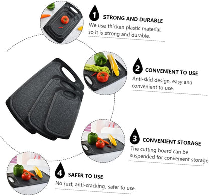 PRETYZOOM 3pcs Non-slip Plastic Cutting Board Mats Set, Double-sided Food-grade Chopping Boards for Meat and Vegetables, Black Home Kitchen Use